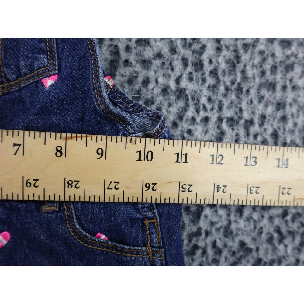 OshKosh Bgosh Toddler Girls Heart Embroidered Denim Shortalls Blue 24M Excellent